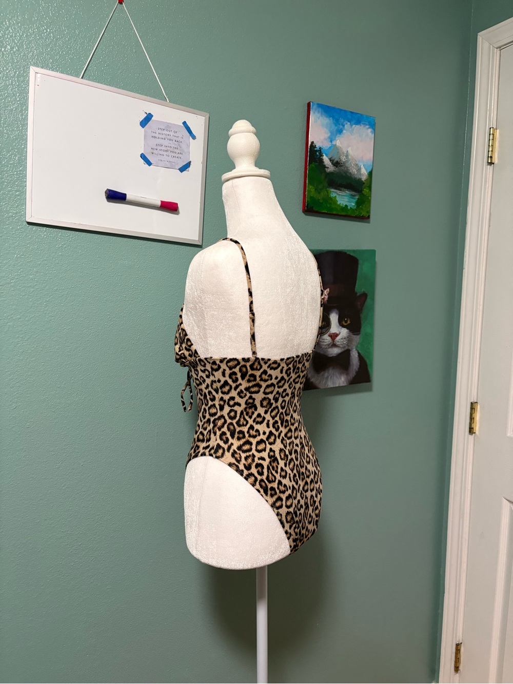 La Hearts Leopard High-Cut Print Tie-Front Bandeau Swimsuit- Cheetah Print - Picture 2 of 5